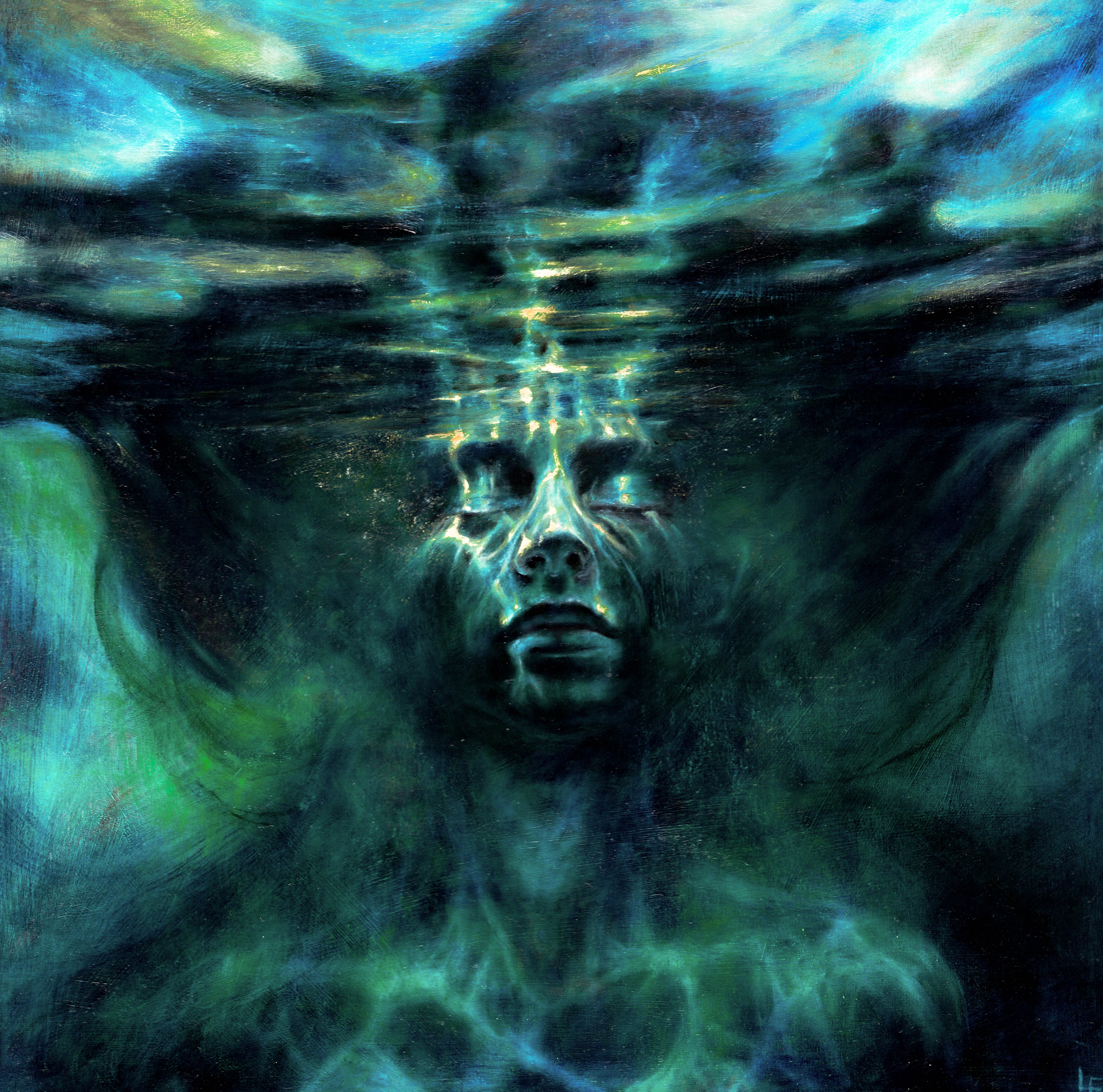 Underwater oil portrait facing the surface, from the Dissolution series
